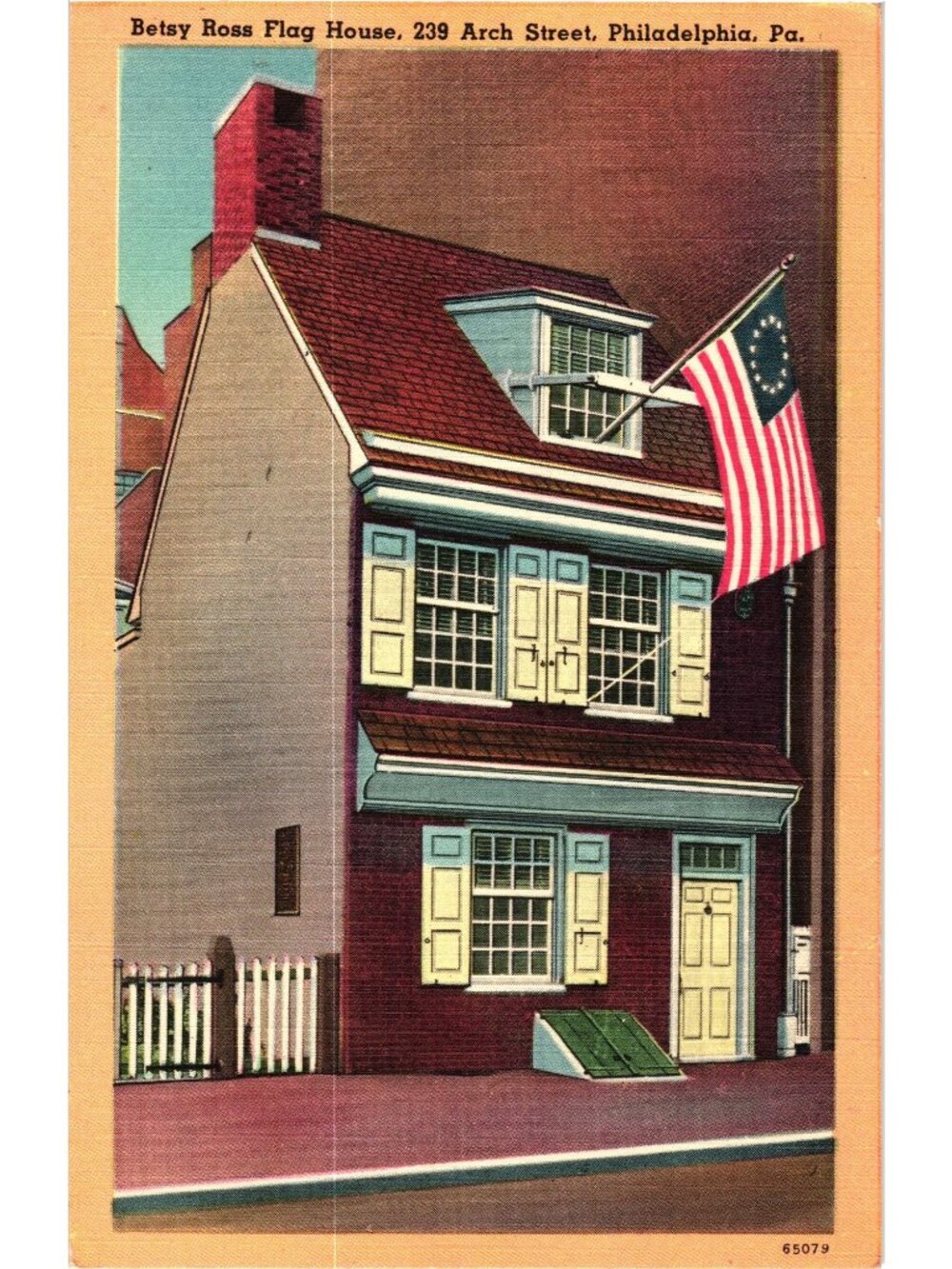 Betsy Ross Flag House Philadelphia Pre-1940 Linen Postcard Historical Landmark